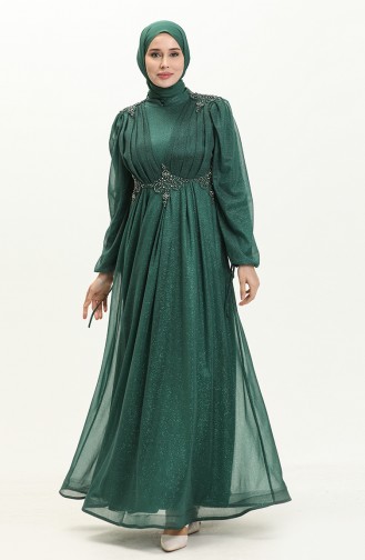 Emerald Green Hijab Evening Dress 14439