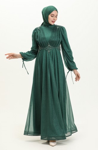 Emerald Green Hijab Evening Dress 14439