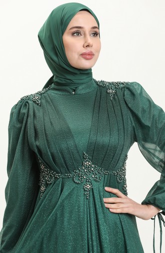 Emerald Green Hijab Evening Dress 14439