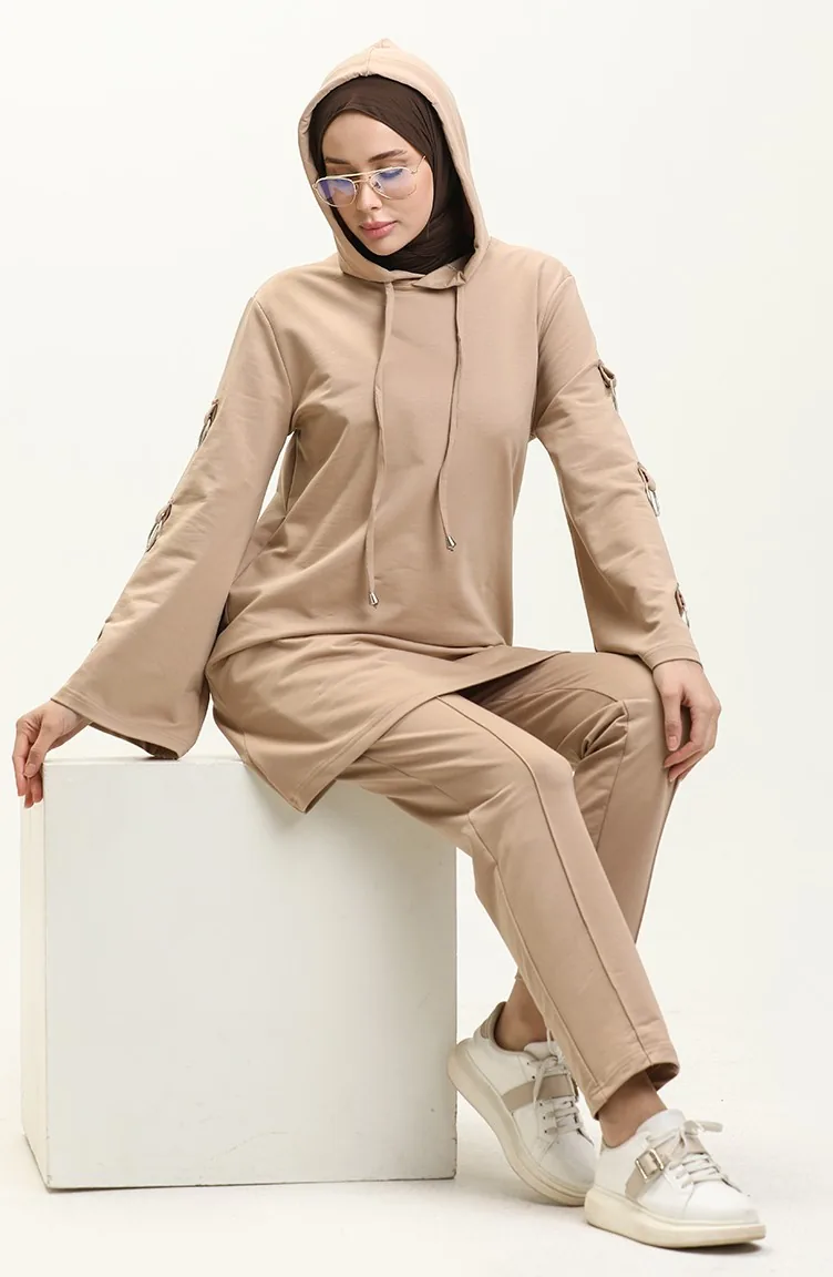 Trainingsanzug-Set 70016-01 Beige mit Ring-Detail an den Ärmeln 70016-01
