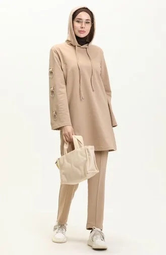 Trainingsanzug-Set 70016-01 Beige mit Ring-Detail an den Ärmeln 70016-01