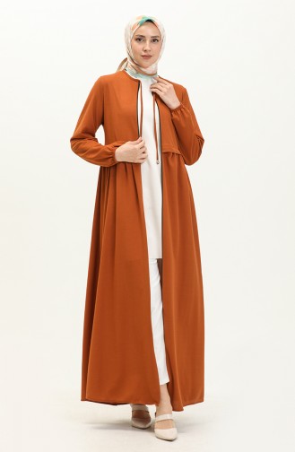 Abaya Plissée à Glissière 0569-01 Tabac 0569-01