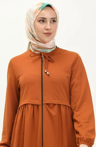 Büzgülü Fermuarlı Ferace 0569-01 Taba