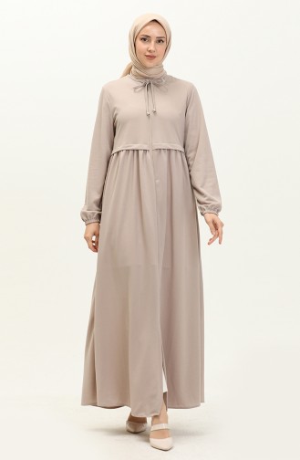 Shirred Zippered Abaya 0569-02 Stone 0569-02