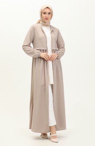 Shirred Zippered Abaya 0569-02 Stone 0569-02