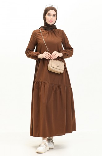 Gerafftes detailliertes Kleid 2035-06 Braun 2035-06