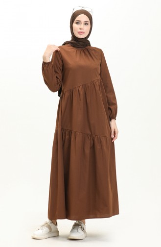 Gerafftes detailliertes Kleid 2035-06 Braun 2035-06