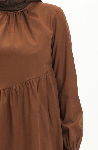 Gerafftes detailliertes Kleid 2035-06 Braun 2035-06