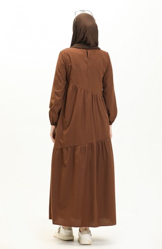 Gerafftes detailliertes Kleid 2035-06 Braun 2035-06