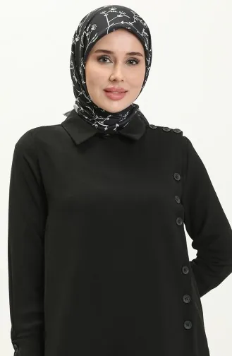 Button Detailed Tunic Two Piece Suit 70024-01 Black 70024-01