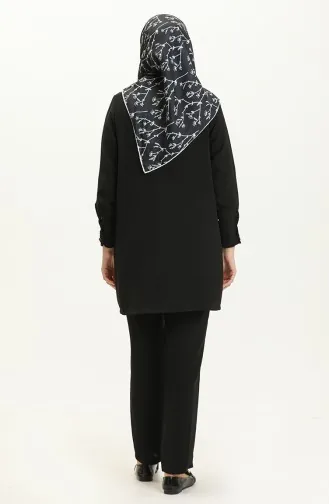 Button Detailed Tunic Two Piece Suit 70024-01 Black 70024-01