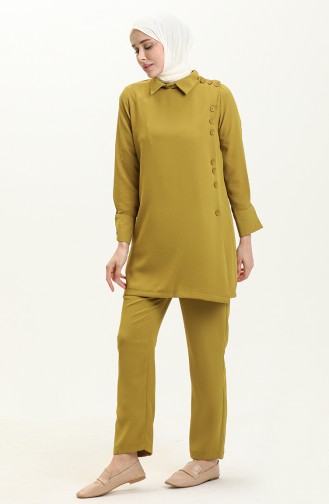 Düğme Detaylı Tunik Pantolon İkili Takım 70024-04 Yağ Yeşili