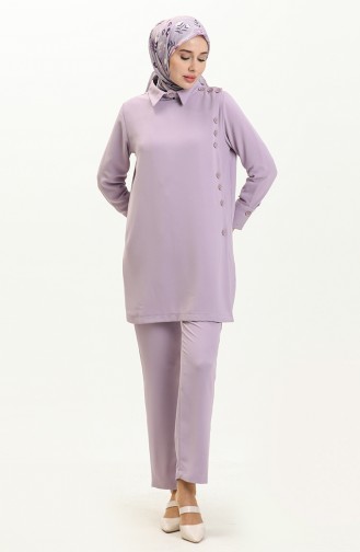 Button Detailed Two Piece Suit 70024-06 Lilac 70024-06