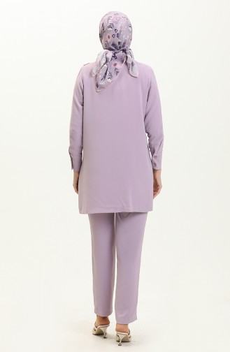 Button Detailed Two Piece Suit 70024-06 Lilac 70024-06