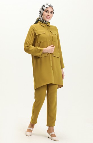 Pocket Detailed Two Piece Suit 70025-04 Oil Green 70025-04