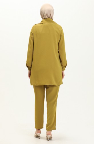 Yaka Detaylı Tunik Pantolon İkili Takım 70038-04 Yağ Yeşili