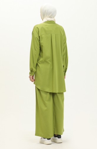 Nakışlı Keten Tunik Pantolon İkili Takım 24Y8972A-01 Fıstık Yeşili