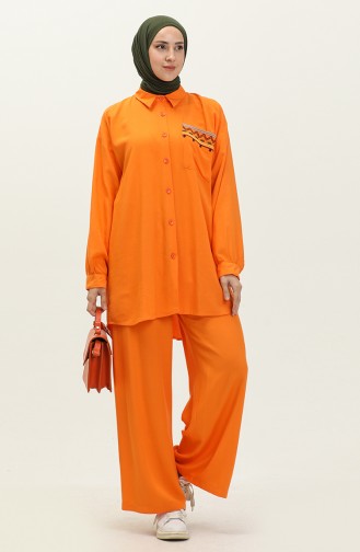 Embroidered Linen Two Piece Suit 24Y8972A-03 Orange 24Y8972A-03