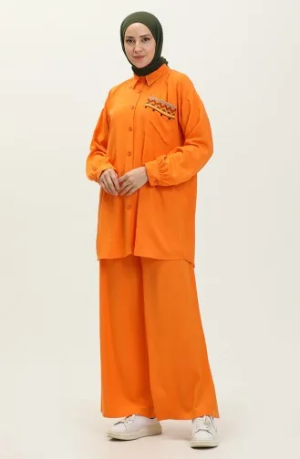 Embroidered Linen Two Piece Suit 24Y8972A-03 Orange 24Y8972A-03