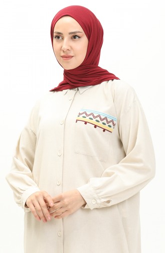 Nakışlı Keten Tunik Pantolon İkili Takım 24Y8972A-07 Taş