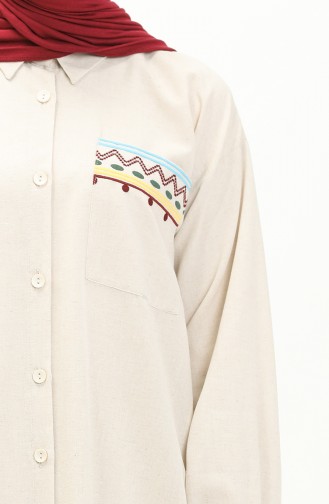 Nakışlı Keten Tunik Pantolon İkili Takım 24Y8972A-07 Taş