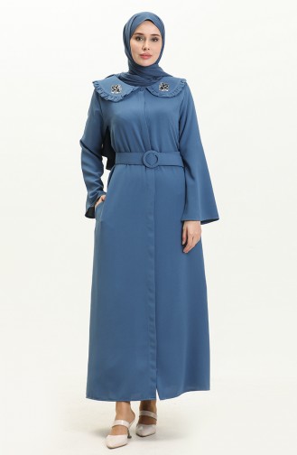 Kleid mit detailliertem Kragen aus Stein 70011-03 Indigo 70011-03