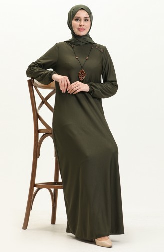 فستان بتصميم أزرار وقلادة  4141-02  أخضر عسكري 4141-02