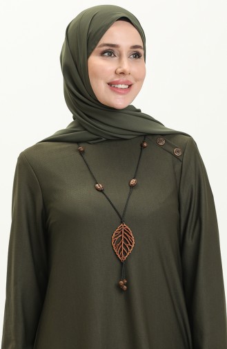 Robe avec Collier et Boutons 4141-02 Khaki 4141-02