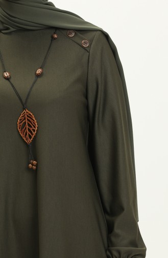 Button Detailed Necklace Dress 4141-02 Khaki 4141-02