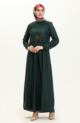 Robe avec Collier et Boutons 4141-05 Vert Emeraude 4141-05