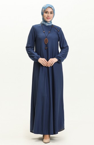 Kleid mit Knöpfen und detaillierter Halskette 4141-07 Indigo 4141-07