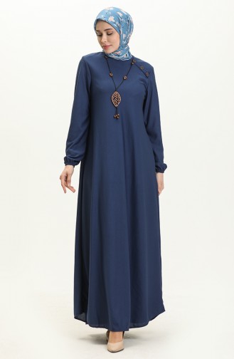 Robe avec Collier et Boutons 4141-07 İndigo 4141-07