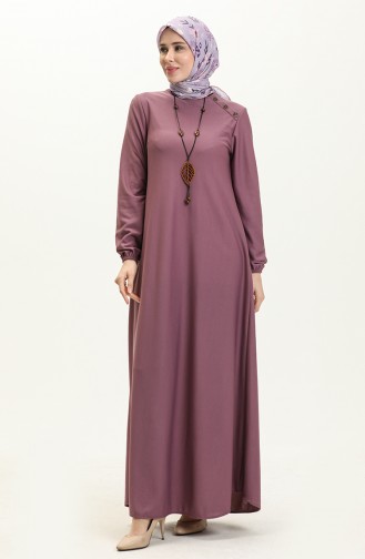 Robe avec Collier et Boutons 4141-08 Lila Foncé 4141-08