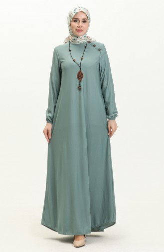 Button Detailed Necklace Dress 4141-09 Green 4141-09
