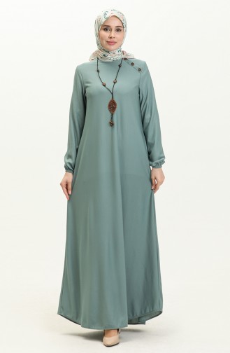 Robe avec Collier et Boutons 4141-09 Vert Noisette 4141-09