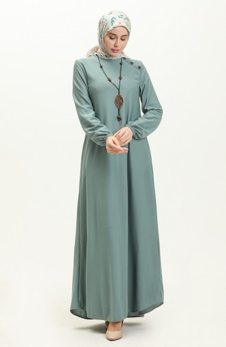 Robe avec Collier et Boutons 4141-09 Vert Noisette 4141-09