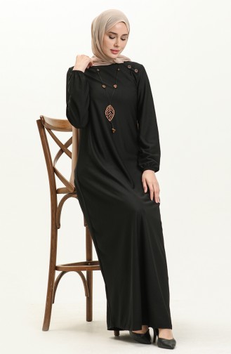 Button Detailed Necklace Dress 4141-11 Black 4141-11