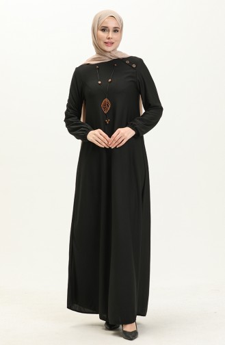 Düğme Detaylı Kolyeli Elbise 4141-11 Siyah