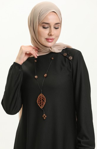 Button Detailed Necklace Dress 4141-11 Black 4141-11