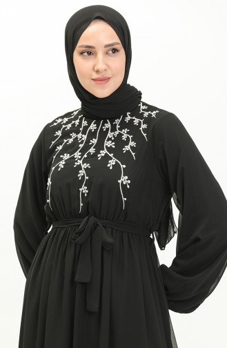 Nakışlı Şifon Elbise 24Y8891-03 Siyah