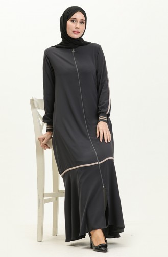 Ribbed Zippered Abaya 3002-06 Anthracite 3002-06