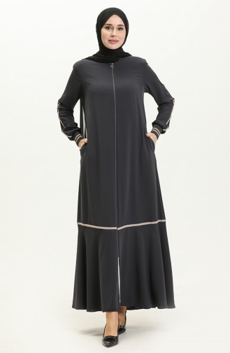 Ribbed Zippered Abaya 3002-06 Anthracite 3002-06