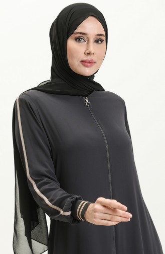 Ribbed Zippered Abaya 3002-06 Anthracite 3002-06