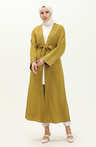 İncili Kuşaklı Kimono 70039-04 Yağ Yeşili