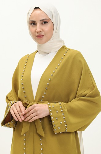 İncili Kuşaklı Kimono 70039-04 Yağ Yeşili