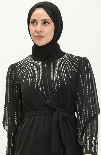 Taş İnci Çakımlı Ferace Siyah 12245