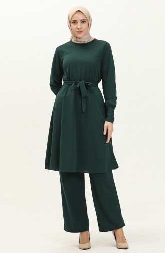 Belted Tunic Pants Two Piece Suit 0690-01 Emerald Green 0690-01