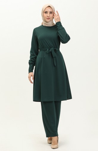 Belted Tunic Pants Two Piece Suit 0690-01 Emerald Green 0690-01