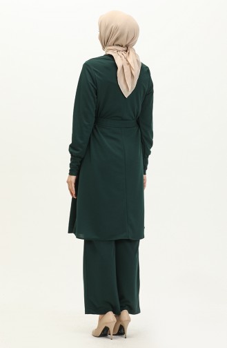 Belted Tunic Pants Two Piece Suit 0690-01 Emerald Green 0690-01
