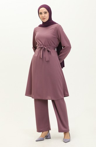 Belted Tunic Pants Two Piece Suit 0690-03 Lilac 0690-03